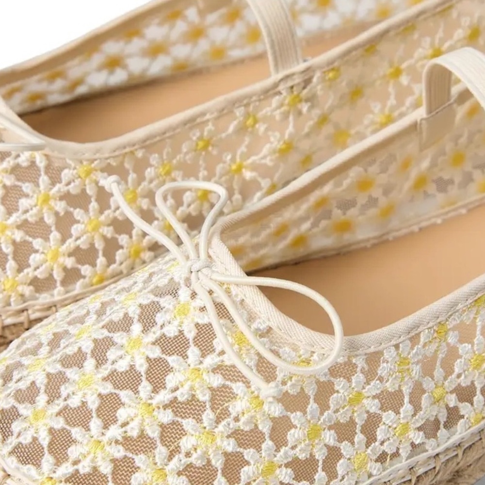 Madden Girl July mesh Mary Jane flat with a daisy appliqué design.